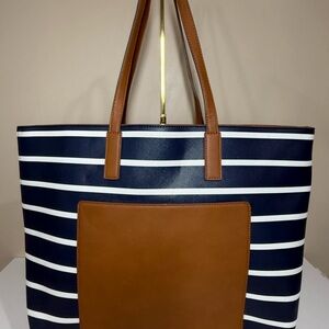 Striped Navy and Brown Tote Bag